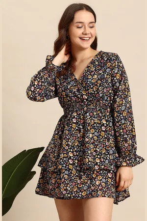 Mast & Harbour Floral Print Bell Sleeve Ruffled Mini Dress