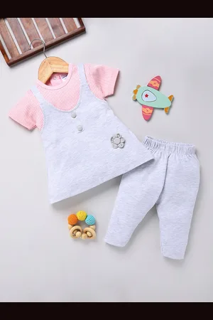 Moms Love Infant Girls Pure Cotton Striped Dress with Trousers