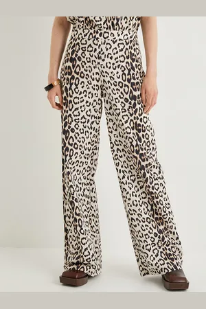 Koton Women Animal Printed High-Rise Bootcut Trousers