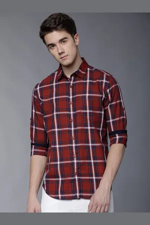 LocoMotive Men Maroon & Navy Blue Slim Fit Checked Casual Shirt