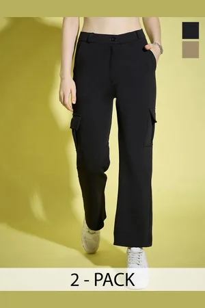 BuyNewTrend Pack Of 2 Women Relaxed Straight Fit High-Rise Wrinkle Free Cargos Trousers