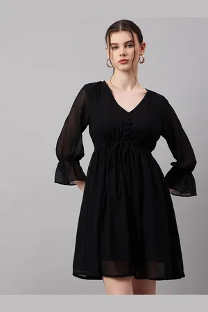 Roadster The Lifestyle Co. V Neck Bell Sleeves Fit & Flare Mini Dress