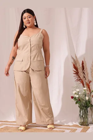 CURVY STREET Plus Size Shoulder Straps Pure Cotton Top With Trousers