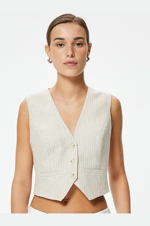 Koton Women Stripped Woven Slim-Fit Waistcoat