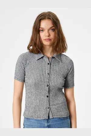 Koton Women Checked Polo Collar Pockets T-shirt
