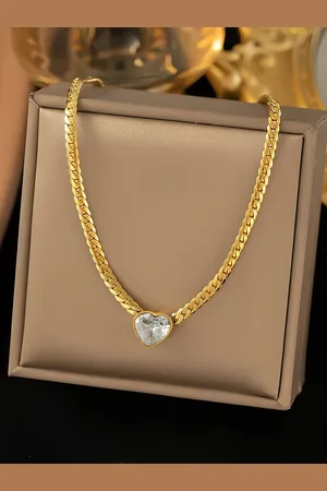 KARISHMA KREATIONS Gold-Plated CZ Studded Heart-Shaped Stainless Steel Necklace