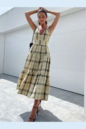 LULU & SKY Women Checked Halter Neck A-Line Midi Dress