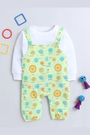 BUMZEE Girls Graphic Printed Cotton T-shirt with Dungarees