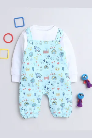 BUMZEE Boys Graphic Printed Cotton T-Shirt & Dungaree Set