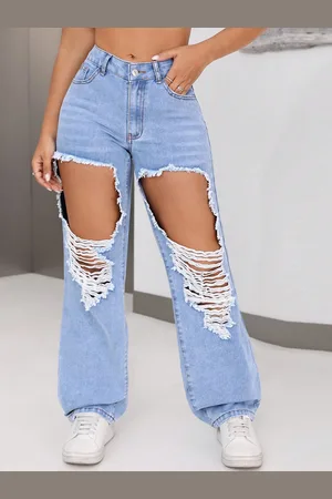 LULU & SKY Women Wide Leg Highly Distressed Jeans
