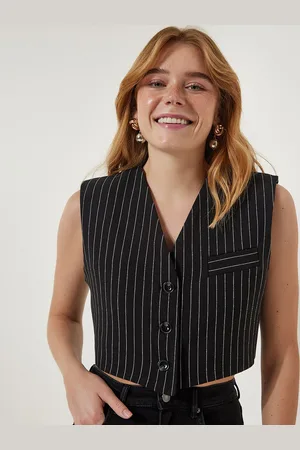 Happiness istanbul Women Striped Slim-Fit Waistcoat