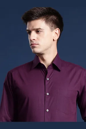 HANCOCK Men Solid Chambray Wrinkle Resistant Pure Cotton Slim Fit Formal Shirt