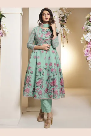 Bhama Couture Jennifer Winget Floral Printed Anarkali Kurta With Trouser & Dupatta
