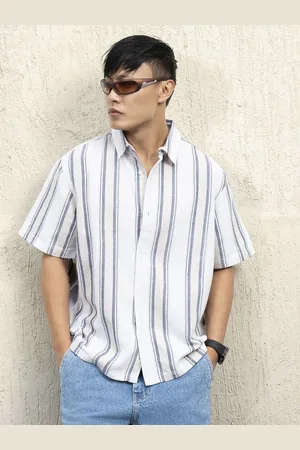 Hubberholme Men Standard Spread Collar Striped Cotton Oversized Casual Shirt