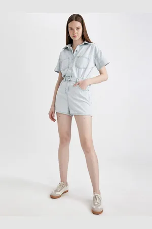 DeFacto Women Shirt Collar Playsuit Jumpsuit
