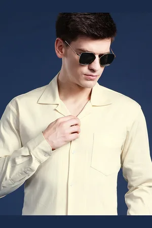 HANCOCK Men Self Design Cotton Stretch Cuban Collar Relaxed Fit Party Shirt