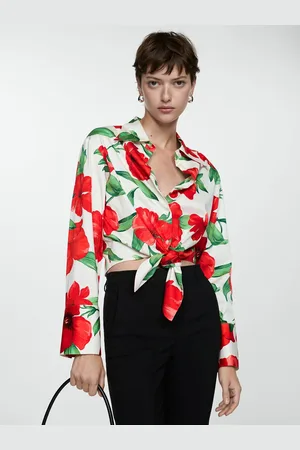MANGO Floral Print Tie-Up Detail Shirt