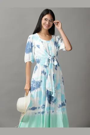 SHOWOFF Women White & Blue Floral Maxi Maxi Dress
