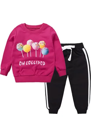 Stylecast Pink Kids Printed Pure Cotton Joggers With Sweatshirt