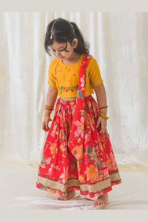 Tiber Taber Girls Embroidered Pure Cotton Ready to Wear Lehenga & Blouse With Dupatta