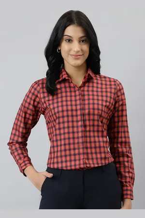 English Navy Women Relaxed Buffalo Checked Formal Shirt
