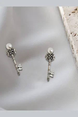 Comet Busters Metal Key Drop Earrings