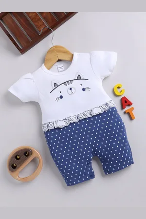 Moms Love Infant Girls Printed Cotton Rompers with Applique Detail