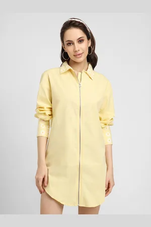 Forever 21 Yellow Pure Cotton Shirt Mini Dress