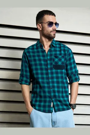 High Star Men regular fit Checked Casual indigo Shirt