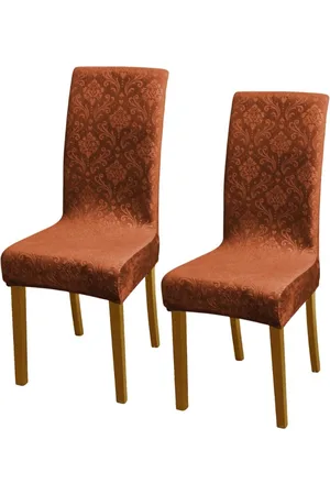 HOKIPO Brown 2 Pieces Embossed Velvet 200GSM Stretchable Chair Covers