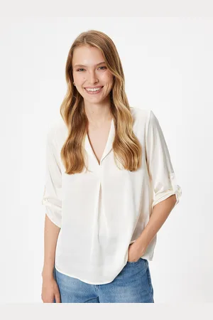 Koton Women Solid Lapel Collar Polyester Top