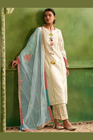DRESOUL Women Floral Embroidered Regular Chanderi Silk Kurta with Palazzos & With Dupatta