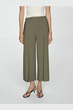 MANGO Women Pleated Wide Leg Trousers