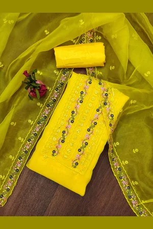 Kalini Embroidered Thread Work Organza Unstitched Dress Material