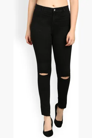 KOTTY Women Black Skinny Fit High-Rise Slash Knee Jeans
