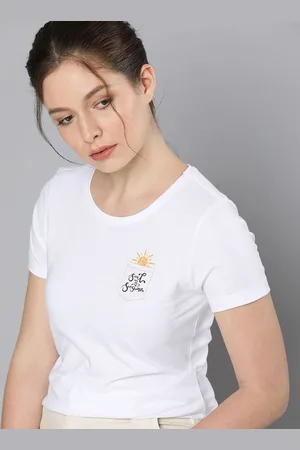 HERE&NOW Women White Solid Pure Cotton T-shirt