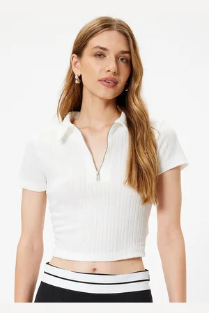 Koton Women Solid Polo Collar T-Shirt
