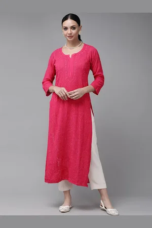 ADAM Co. Floral Embroidered Notch Neck Lucknowi Chikankari Georgette Straight Kurta