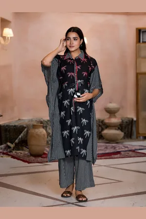 Aujjessa Floral Printed Maternity Feeding Kaftan Pure Cotton Kurta with Palazzos