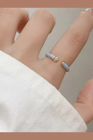 Salty Gold-Plated & Blue Enamel Crystal Finger Ring