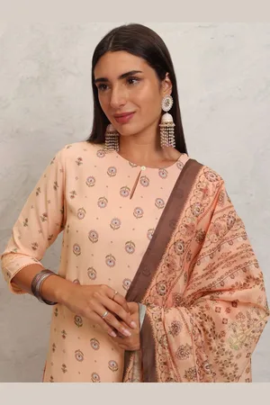 Ketch Floral Printed Keyhole Neck Straight Kurta with Trousers & Dupatta