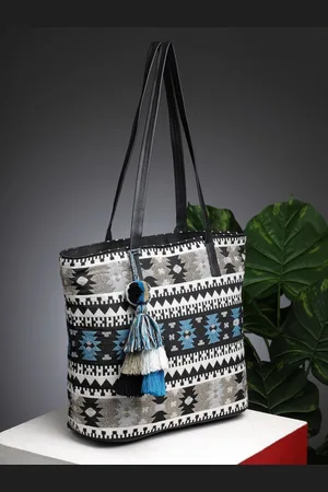 Anekaant Ethnic Motifs Ikat Textured Structured Cotton Jacquard Tote Bag