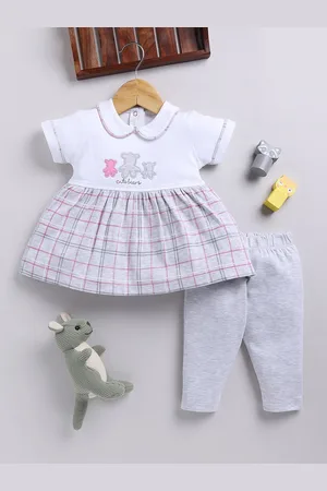 Moms Love Infant Girls Pure Cotton Checked Dress with Trousers
