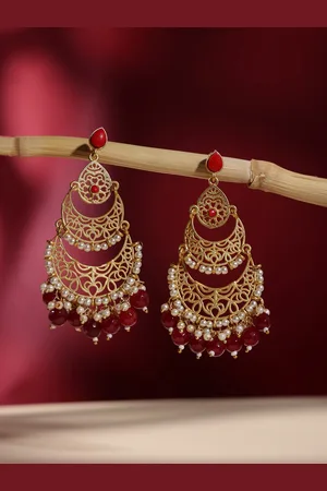 PANASH Women Gold-Toned Crescent Shaped Chandbalis Earrings