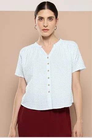 Chemistry Checked Seersucker Cotton Shirt Style Top