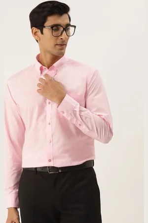 English Navy Men Solid Button-Down Collar Wrinkle Free Slim Fit Formal Shirt