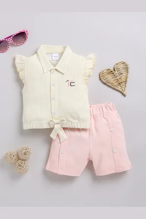 Moms Love Infant Girls Pure Cotton Striped Top with Shorts