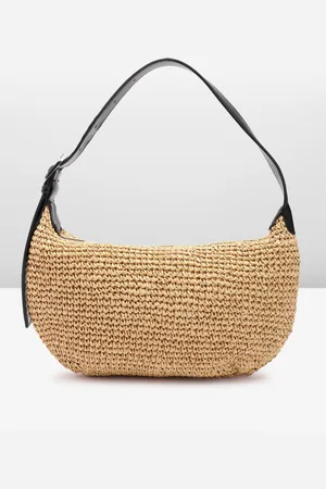 MANGO Textured Natural FIbre Structured Shoulder Bag