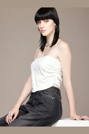 Roadster The Life Co. Ribbed Tube Ruched Tube Crop Top