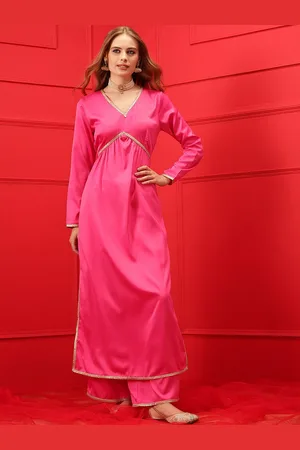 indo street V-Neck Satin Straight Kurta with Palazzo